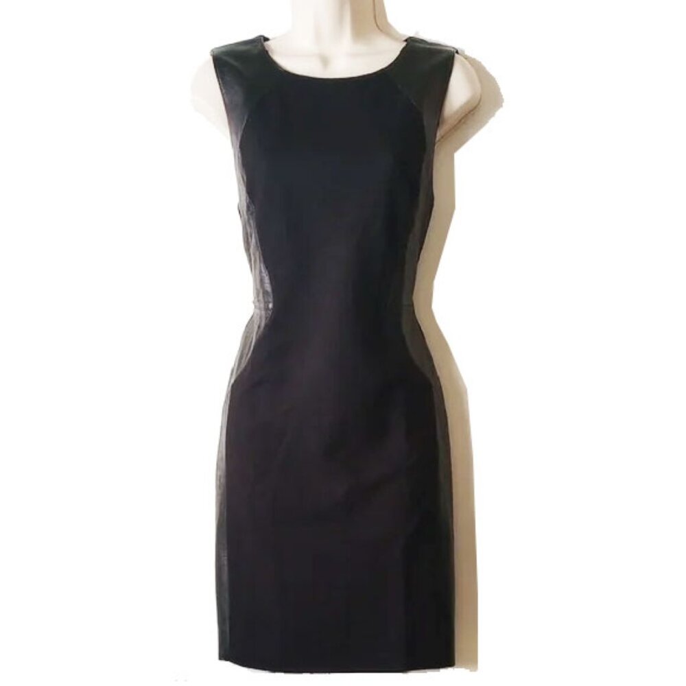 NWT $298 Bailey 44 Girl Fight Genuine  Leather Ponte Mini Dress L Bloomingdales
